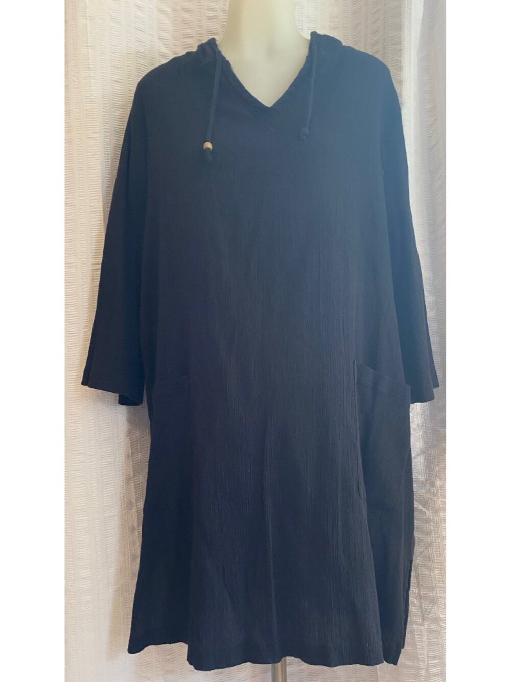 D&Co. Denim & Company Black Hooded Tunic Cover Up Dress